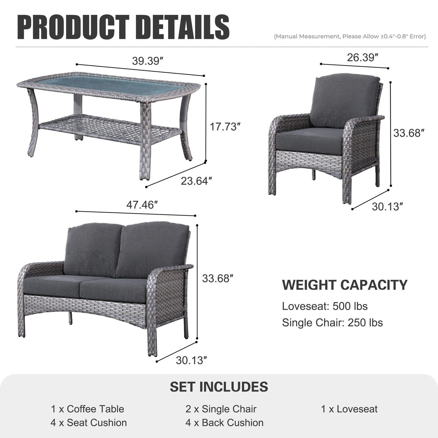 Set da conversazione per esterni XIZZI da 4 pezzi con tavolo