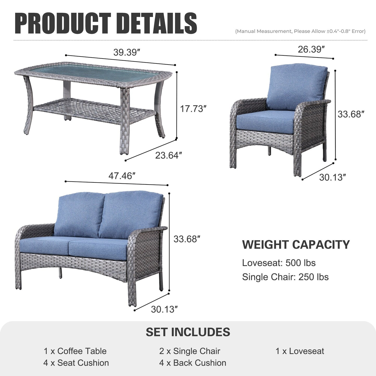 Set da conversazione per esterni XIZZI da 4 pezzi con tavolo