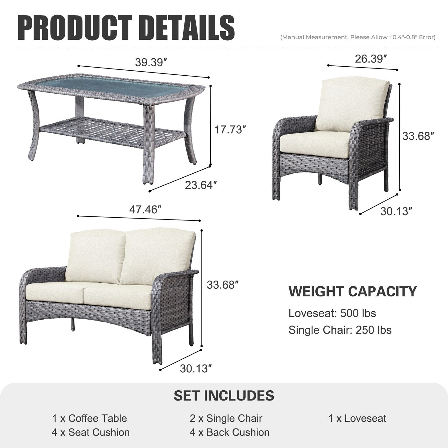 Set da conversazione per esterni XIZZI da 4 pezzi con tavolo