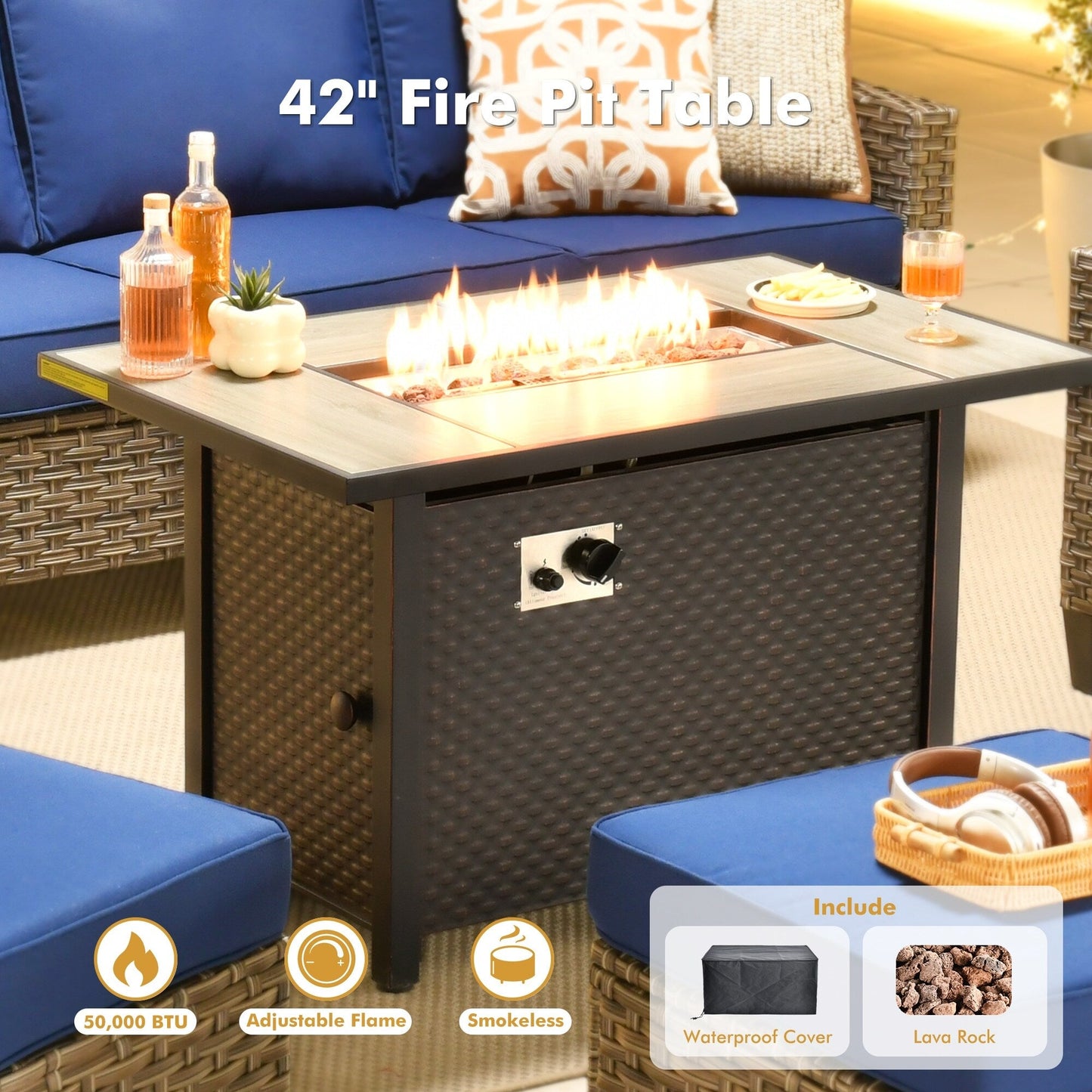 Set di mobili da esterno XIZZI con tavolo da fuoco