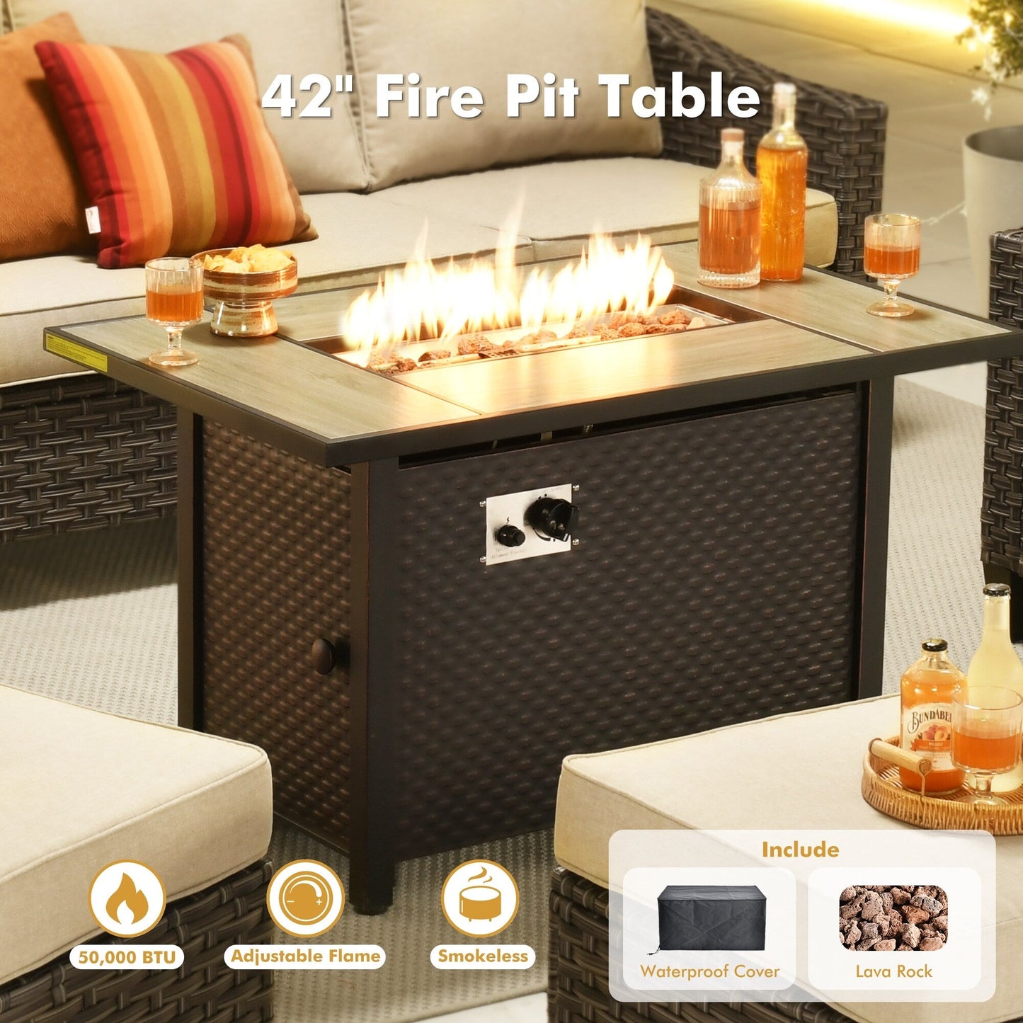 Set di mobili da esterno XIZZI con tavolo da fuoco