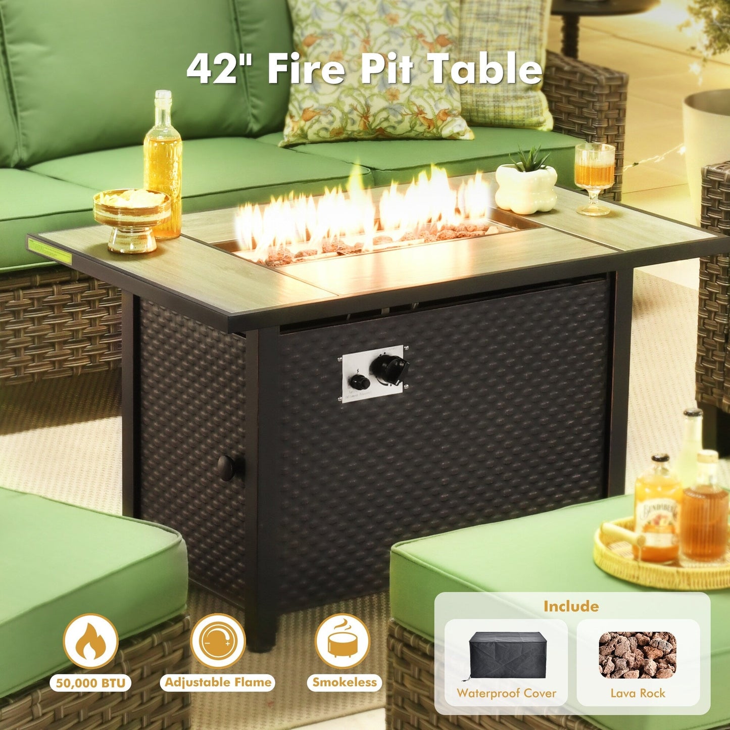 Set di mobili da esterno XIZZI con tavolo da fuoco