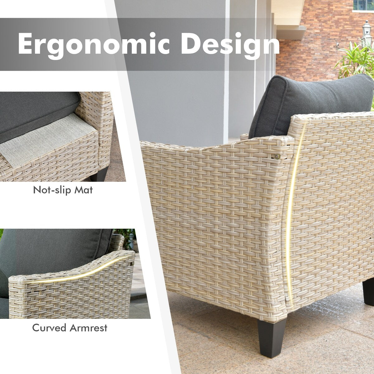 Mobili da giardino in vimini XIZZI da 6 pezzi con braciere a legna