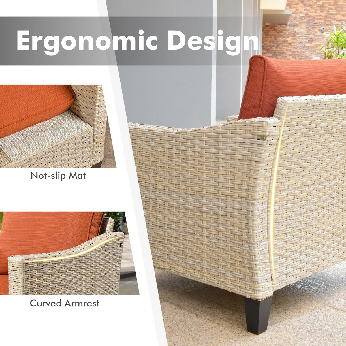 Mobili da giardino in vimini XIZZI da 6 pezzi con braciere a legna