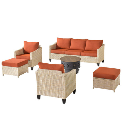 Mobili da giardino in vimini XIZZI da 6 pezzi con braciere a legna