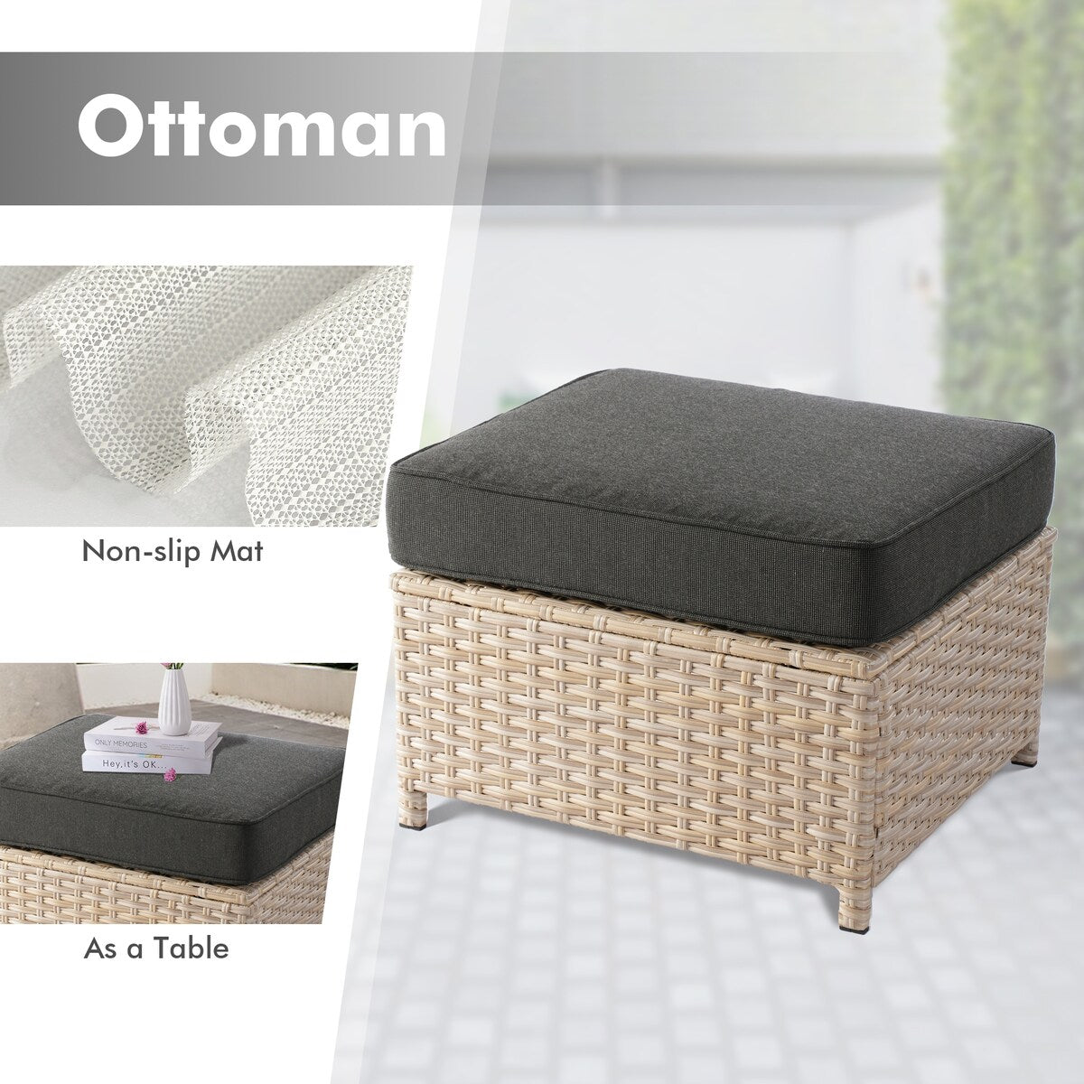 Mobili da giardino in vimini XIZZI da 6 pezzi con braciere a legna