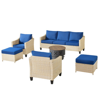 Mobili da giardino in vimini XIZZI da 6 pezzi con braciere a legna