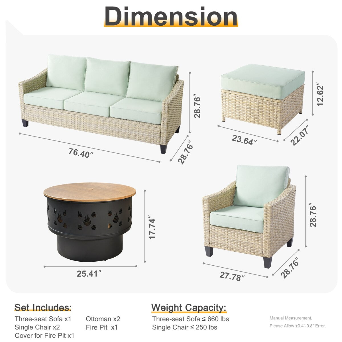 Mobili da giardino in vimini XIZZI da 6 pezzi con braciere a legna