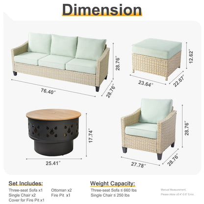 Mobili da giardino in vimini XIZZI da 6 pezzi con braciere a legna