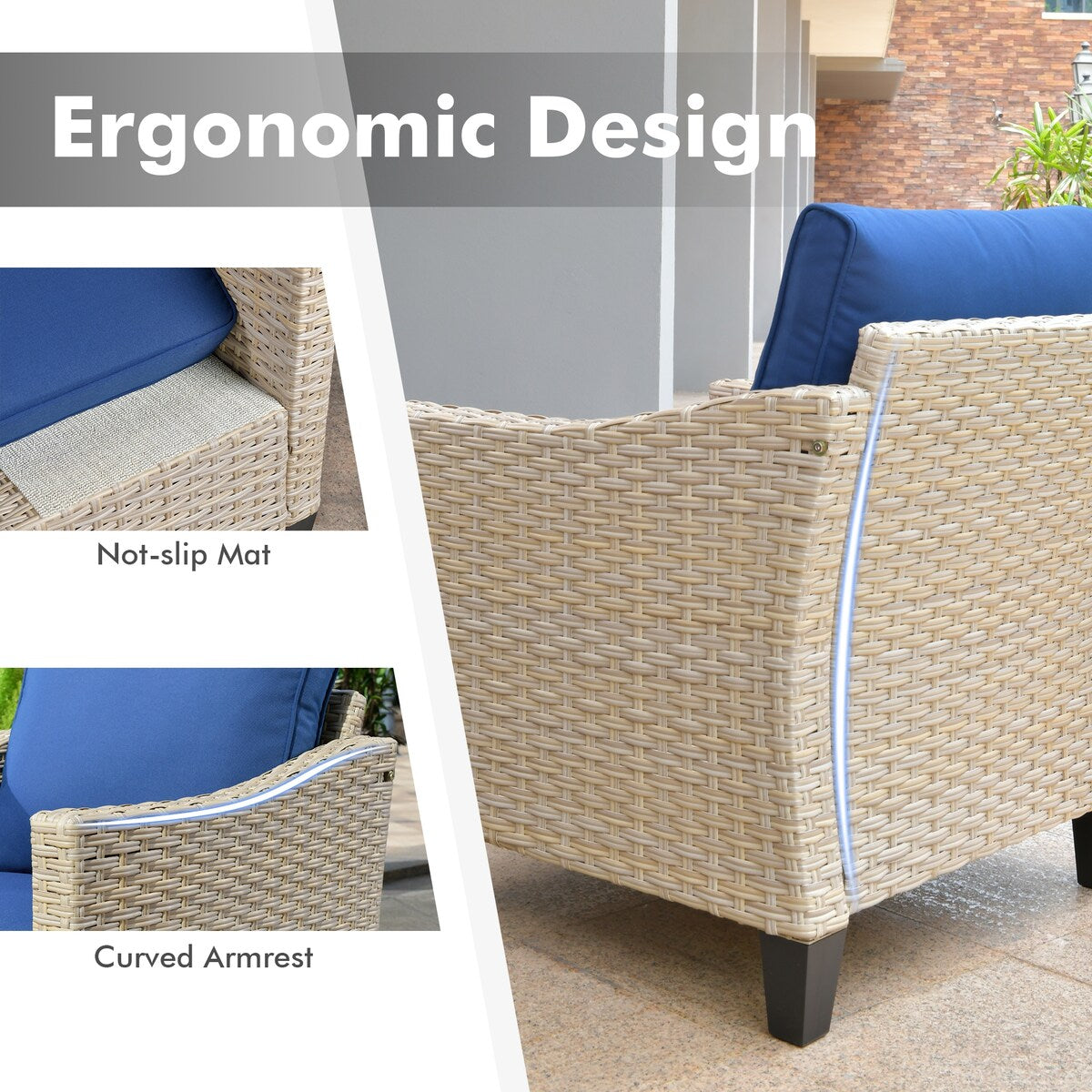 Mobili da giardino in vimini XIZZI da 6 pezzi con braciere a legna