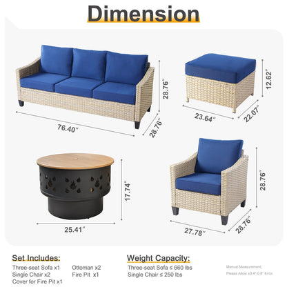 Mobili da giardino in vimini XIZZI da 6 pezzi con braciere a legna