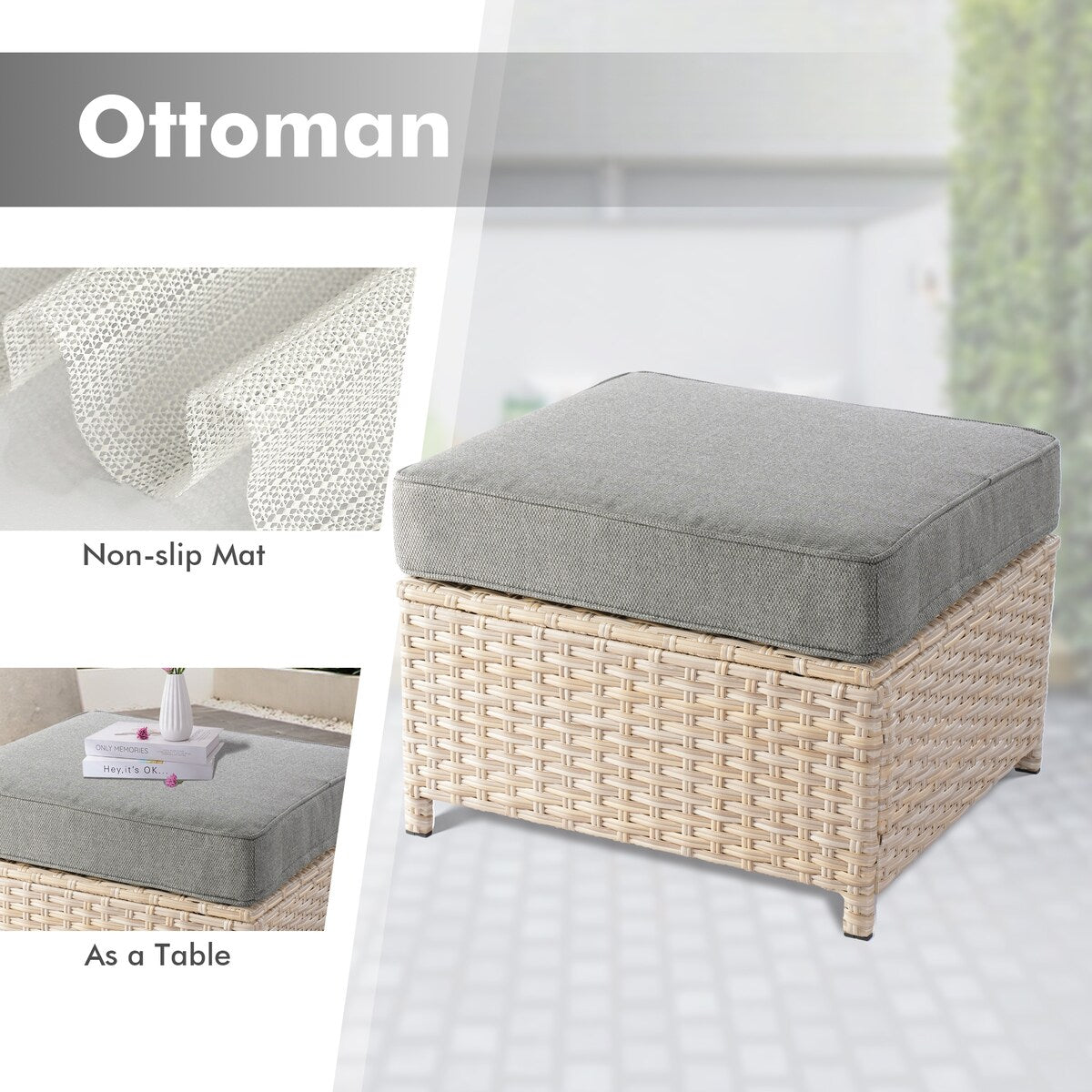 Mobili da giardino in vimini XIZZI da 6 pezzi con braciere a legna