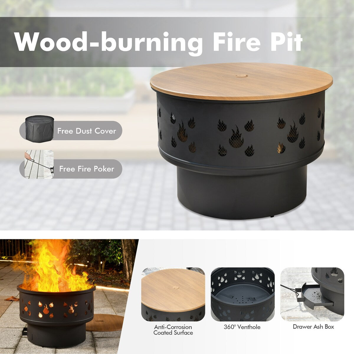 Mobili da giardino in vimini XIZZI da 6 pezzi con braciere a legna