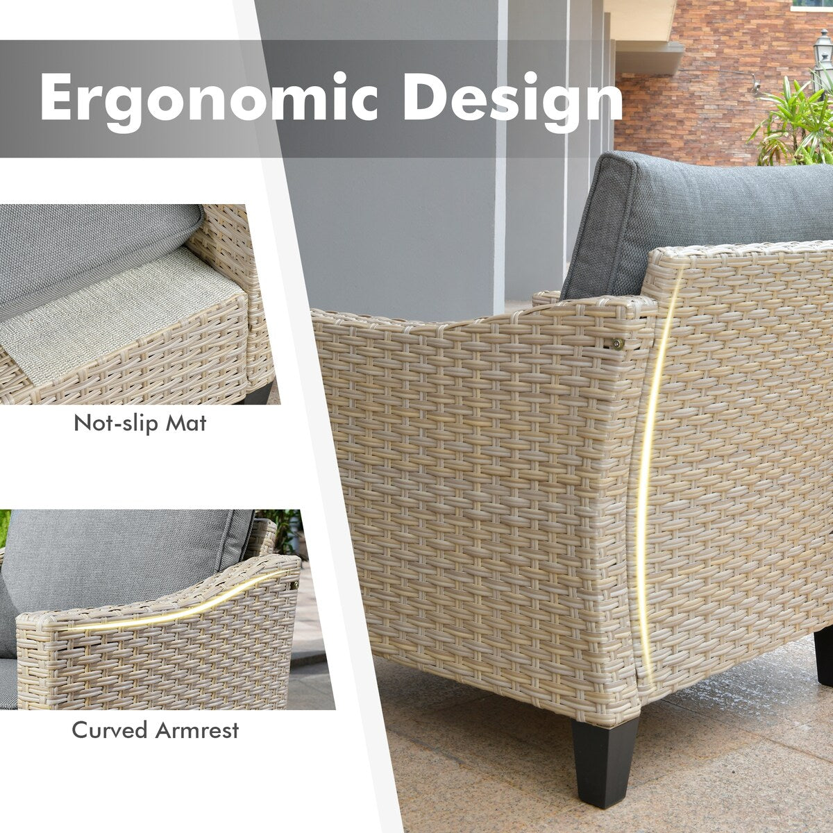 Mobili da giardino in vimini XIZZI da 6 pezzi con braciere a legna