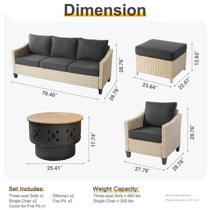 Mobili da giardino in vimini XIZZI da 6 pezzi con braciere a legna