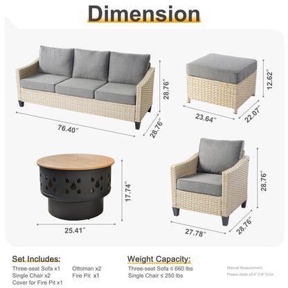 Mobili da giardino in vimini XIZZI da 6 pezzi con braciere a legna