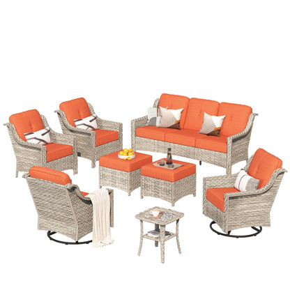 Set di mobili da giardino XIZZI da 8 pezzi, sedie girevoli per esterni in vimini