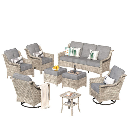 Set di mobili da giardino XIZZI da 8 pezzi, sedie girevoli per esterni in vimini