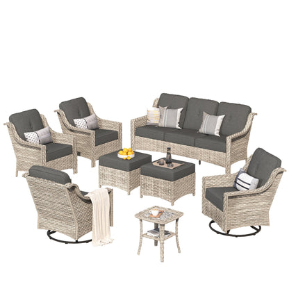 Set di mobili da giardino XIZZI da 8 pezzi, sedie girevoli per esterni in vimini