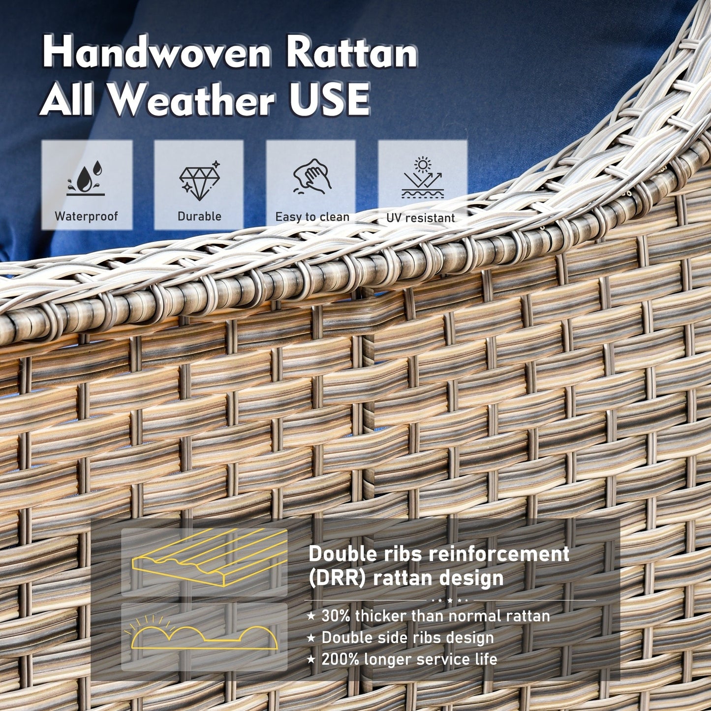 Set di mobili da giardino XIZZI da 8 pezzi, sedie girevoli per esterni in vimini