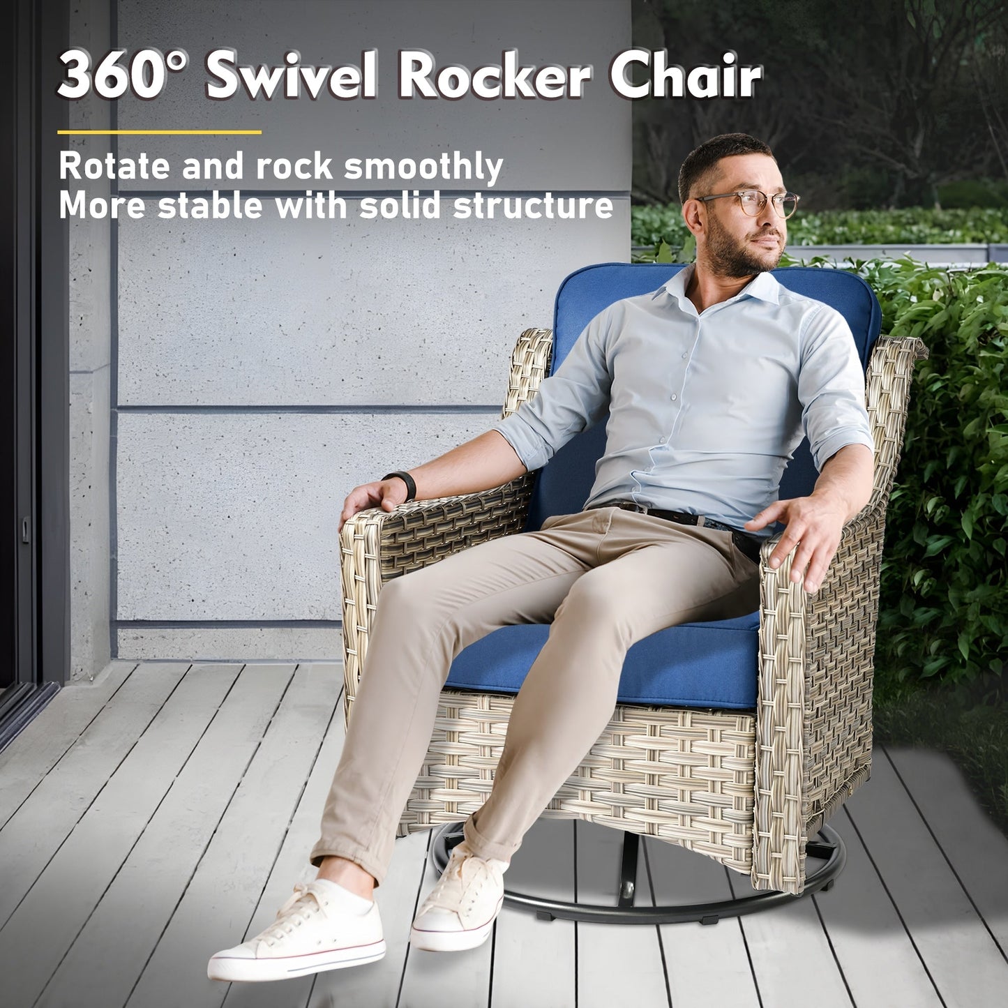 Set di mobili da giardino XIZZI da 8 pezzi, sedie girevoli per esterni in vimini