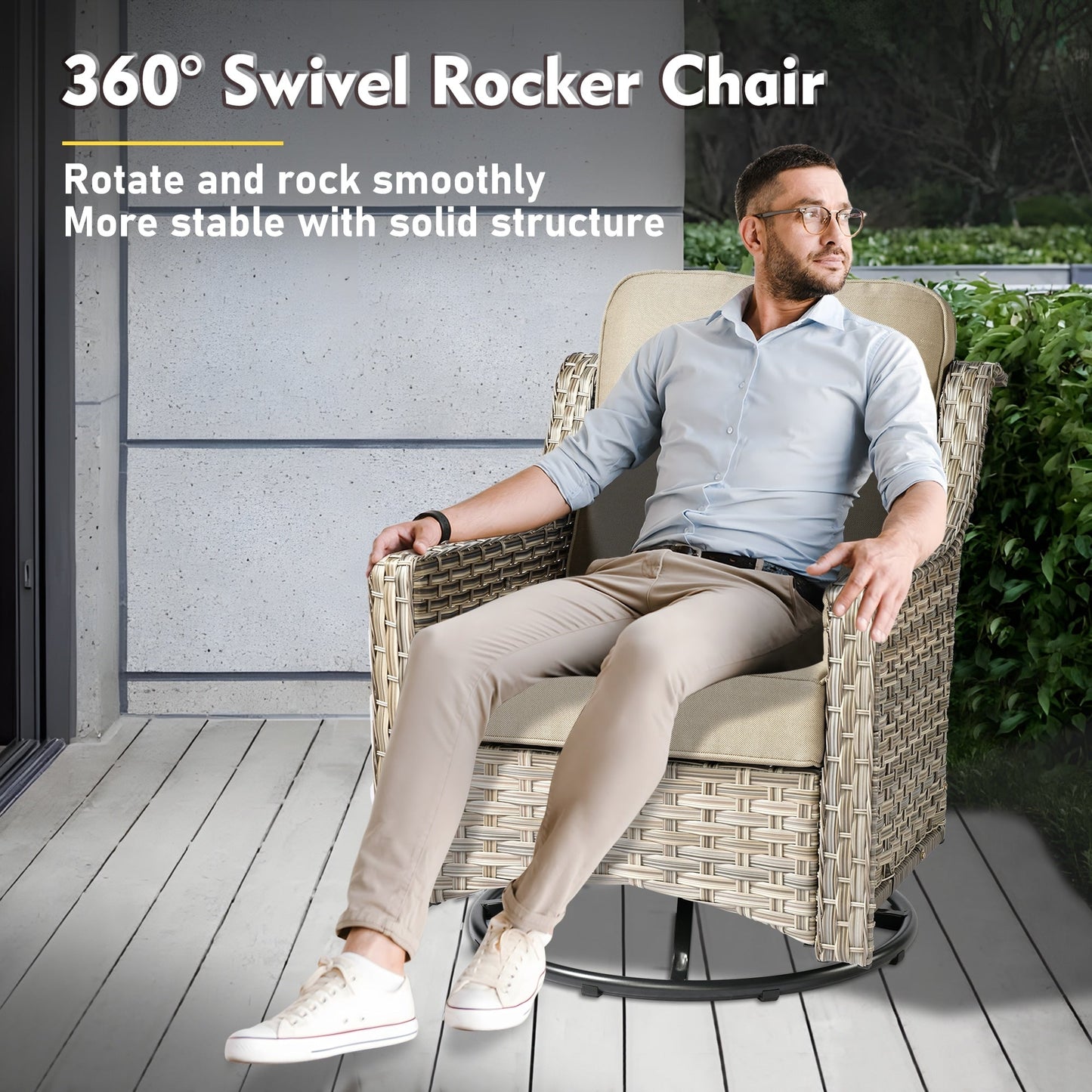 Set di mobili da giardino XIZZI da 8 pezzi, sedie girevoli per esterni in vimini