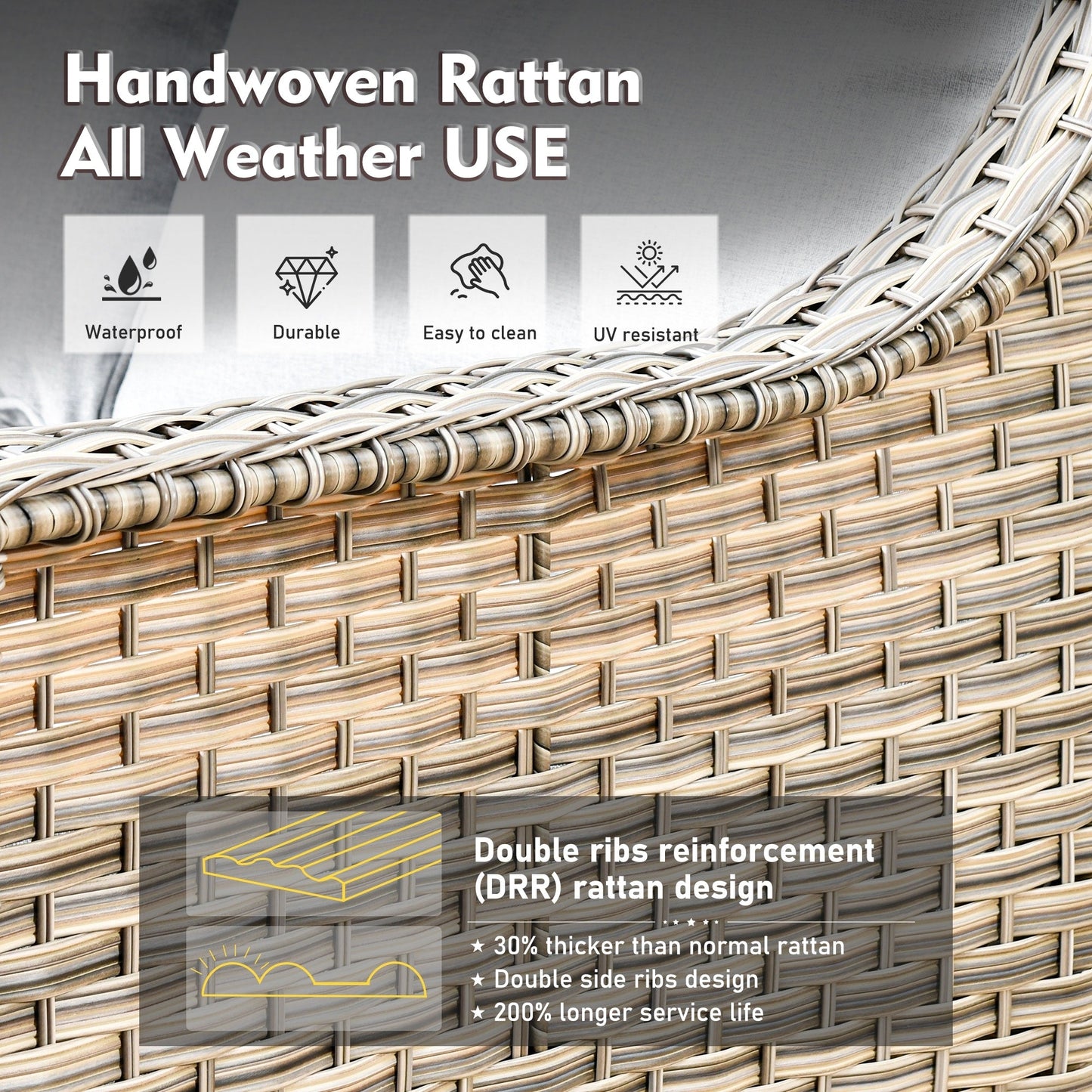 Set di mobili da giardino XIZZI da 8 pezzi, sedie girevoli per esterni in vimini