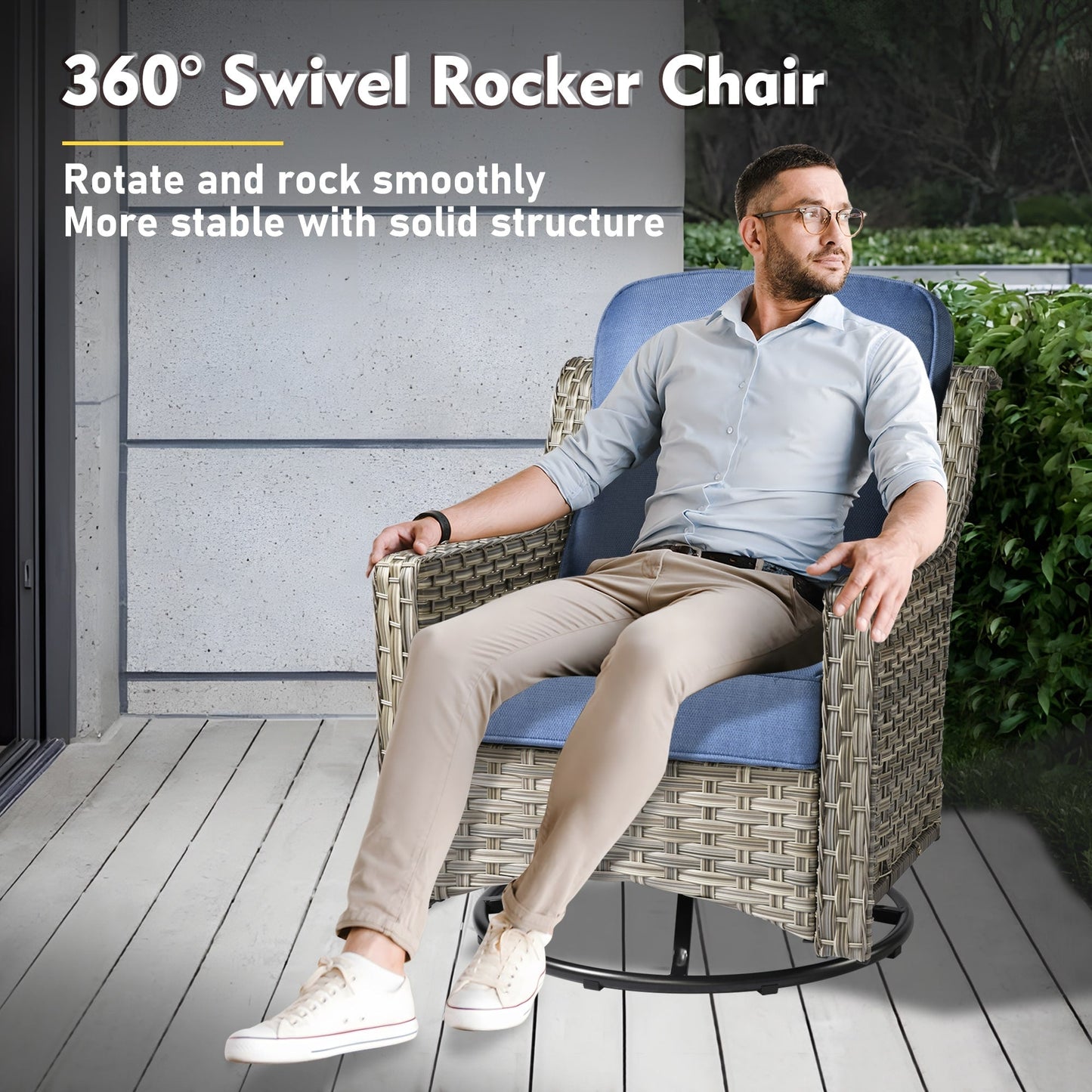 Set di mobili da giardino XIZZI da 8 pezzi, sedie girevoli per esterni in vimini