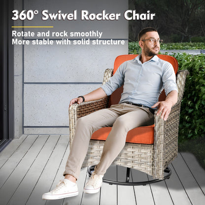 Set di mobili da giardino XIZZI da 8 pezzi, sedie girevoli per esterni in vimini