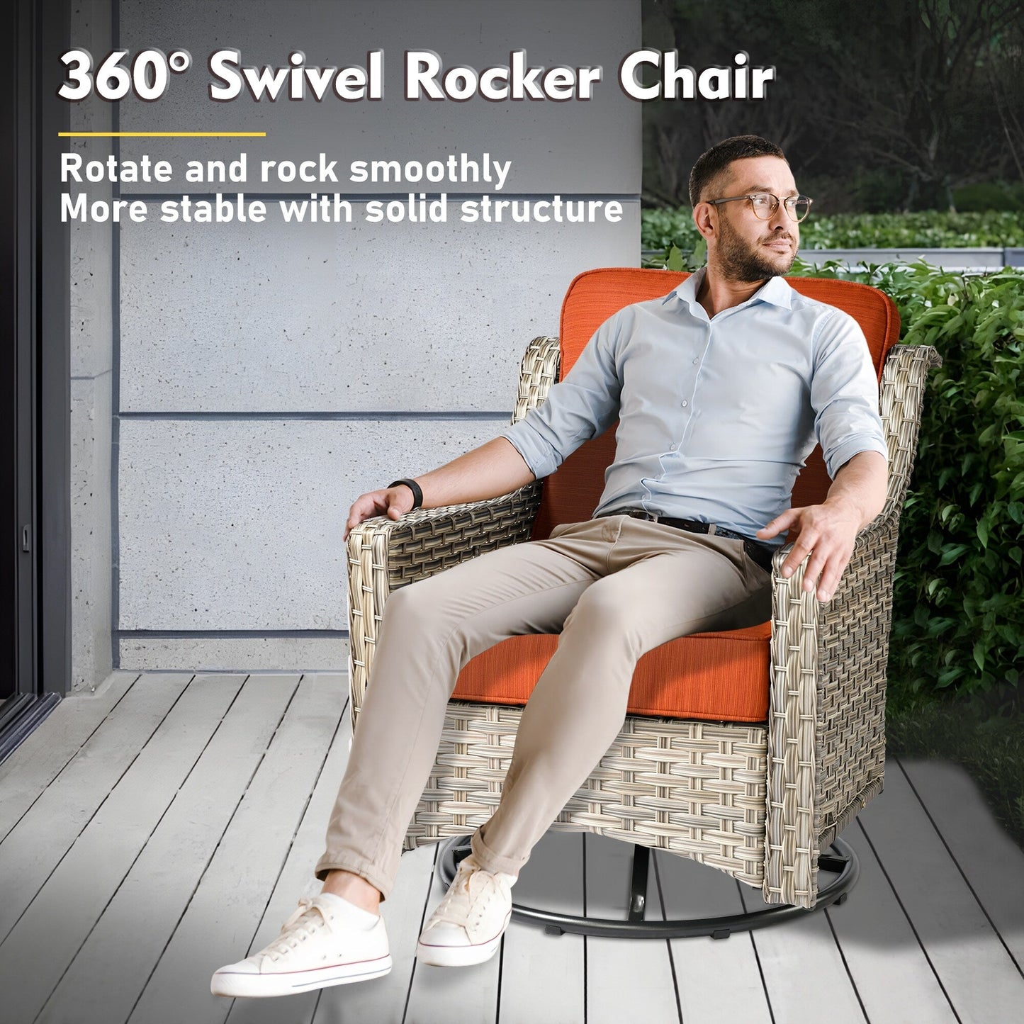 Set di mobili da giardino XIZZI da 8 pezzi, sedie girevoli per esterni in vimini