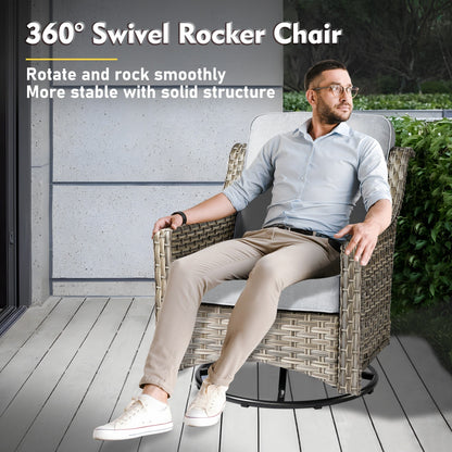 Set di mobili da giardino XIZZI da 8 pezzi, sedie girevoli per esterni in vimini