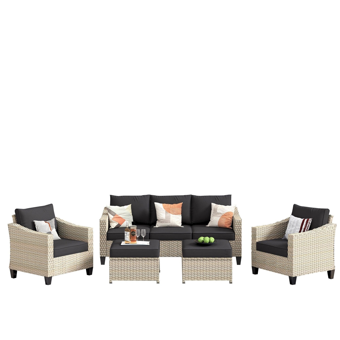 Set di divani da conversazione in rattan e vimini per esterni XIZZI, 5 pezzi