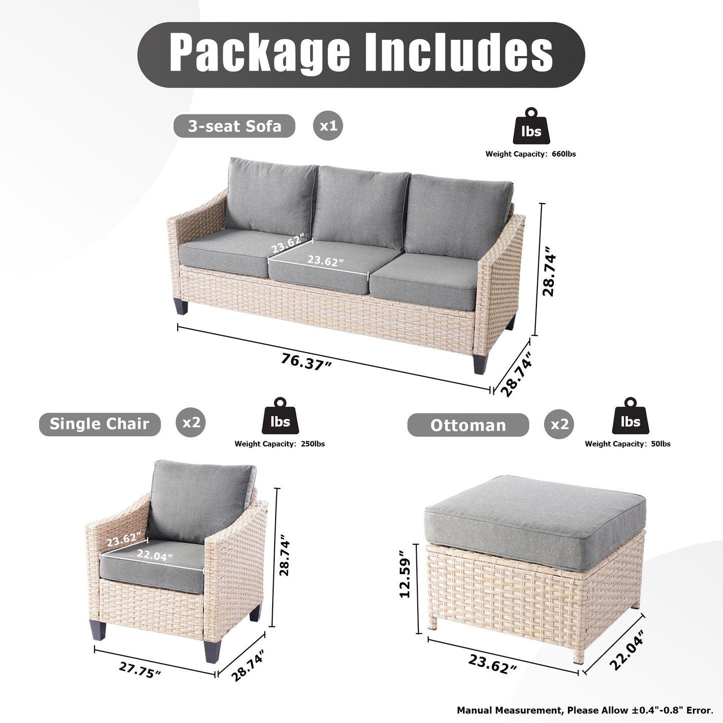 Set di divani da conversazione in rattan e vimini per esterni XIZZI, 5 pezzi