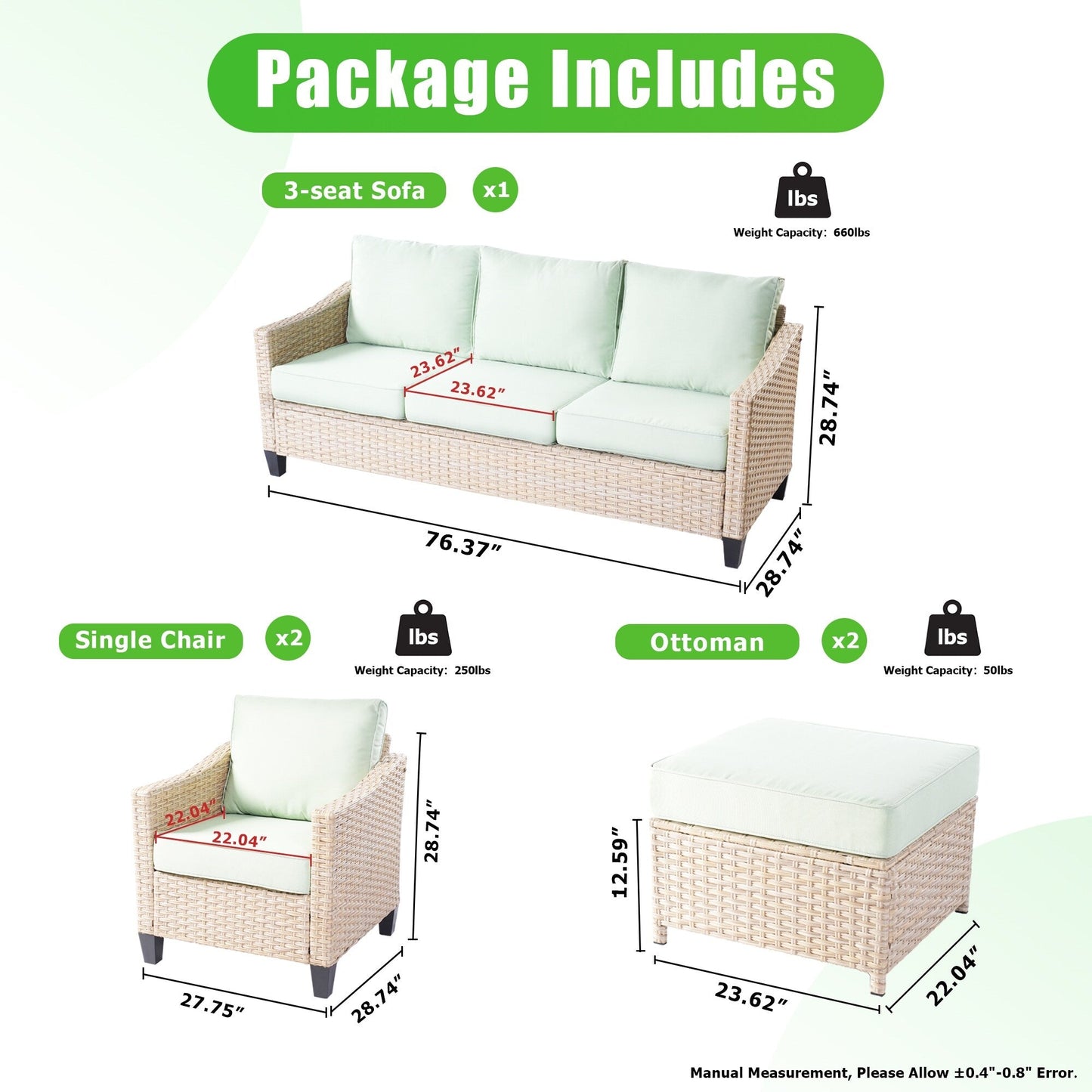 Set di divani da conversazione in rattan e vimini per esterni XIZZI, 5 pezzi