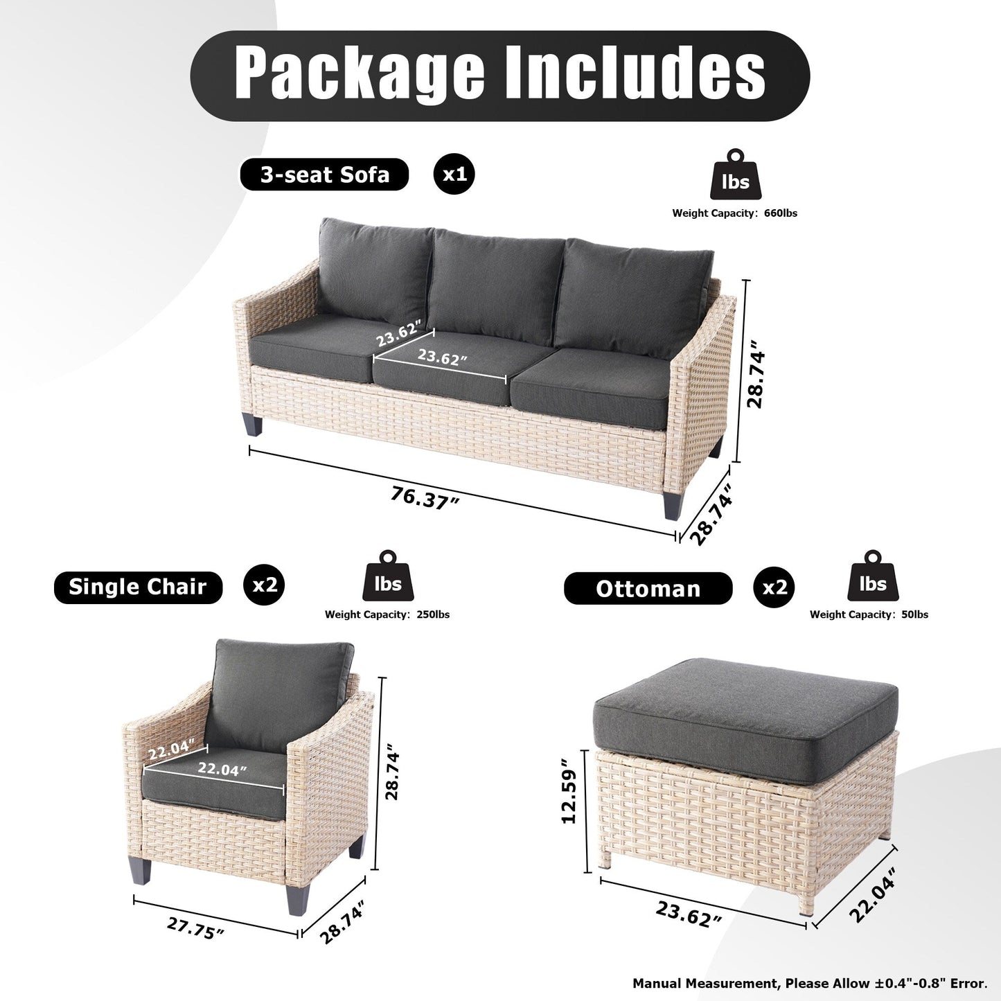 Set di divani da conversazione in rattan e vimini per esterni XIZZI, 5 pezzi