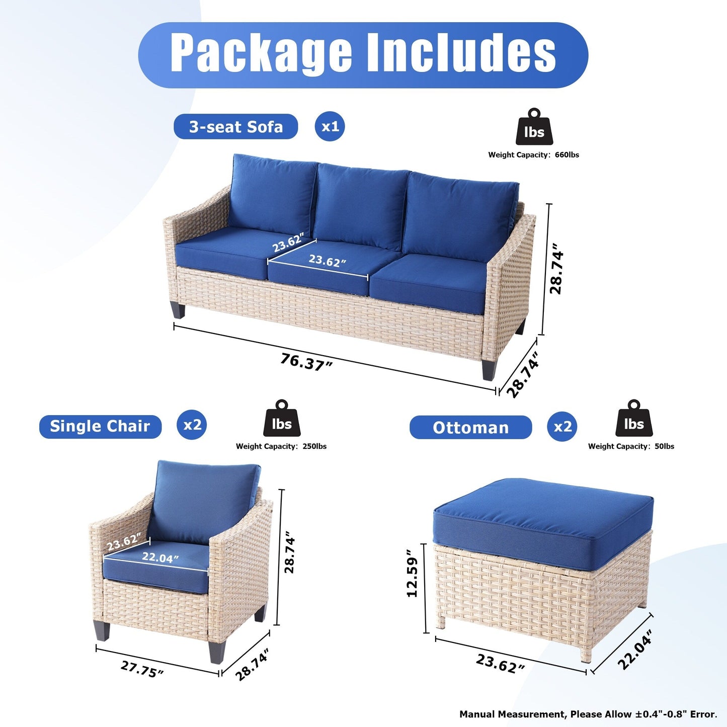 Set di divani da conversazione in rattan e vimini per esterni XIZZI, 5 pezzi