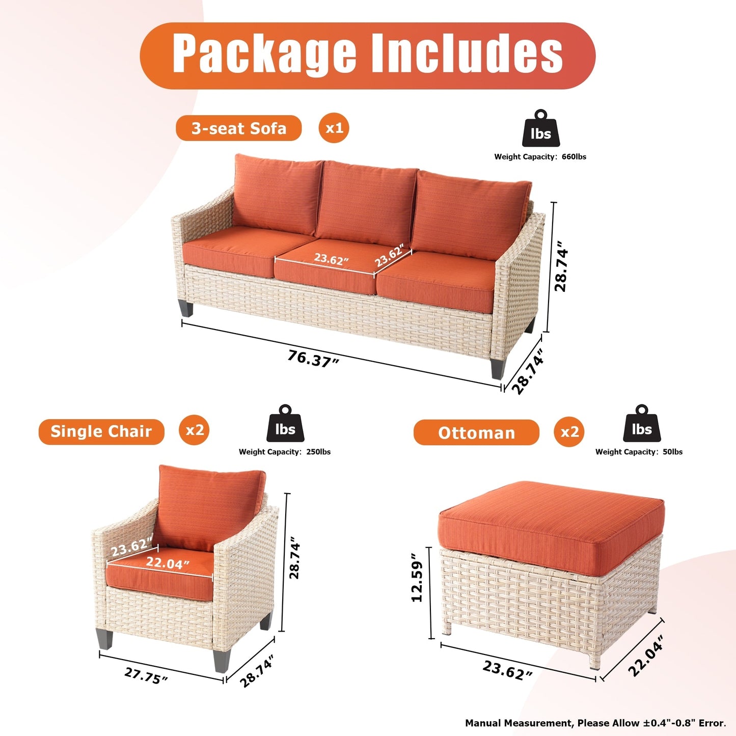 Set di divani da conversazione in rattan e vimini per esterni XIZZI, 5 pezzi