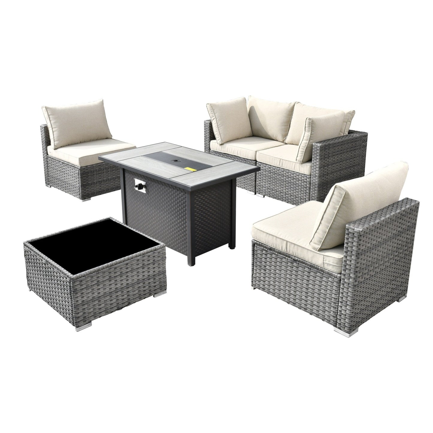 Set di mobili da giardino XIZZI da 6 pezzi, divano componibile in rattan per esterni con braciere