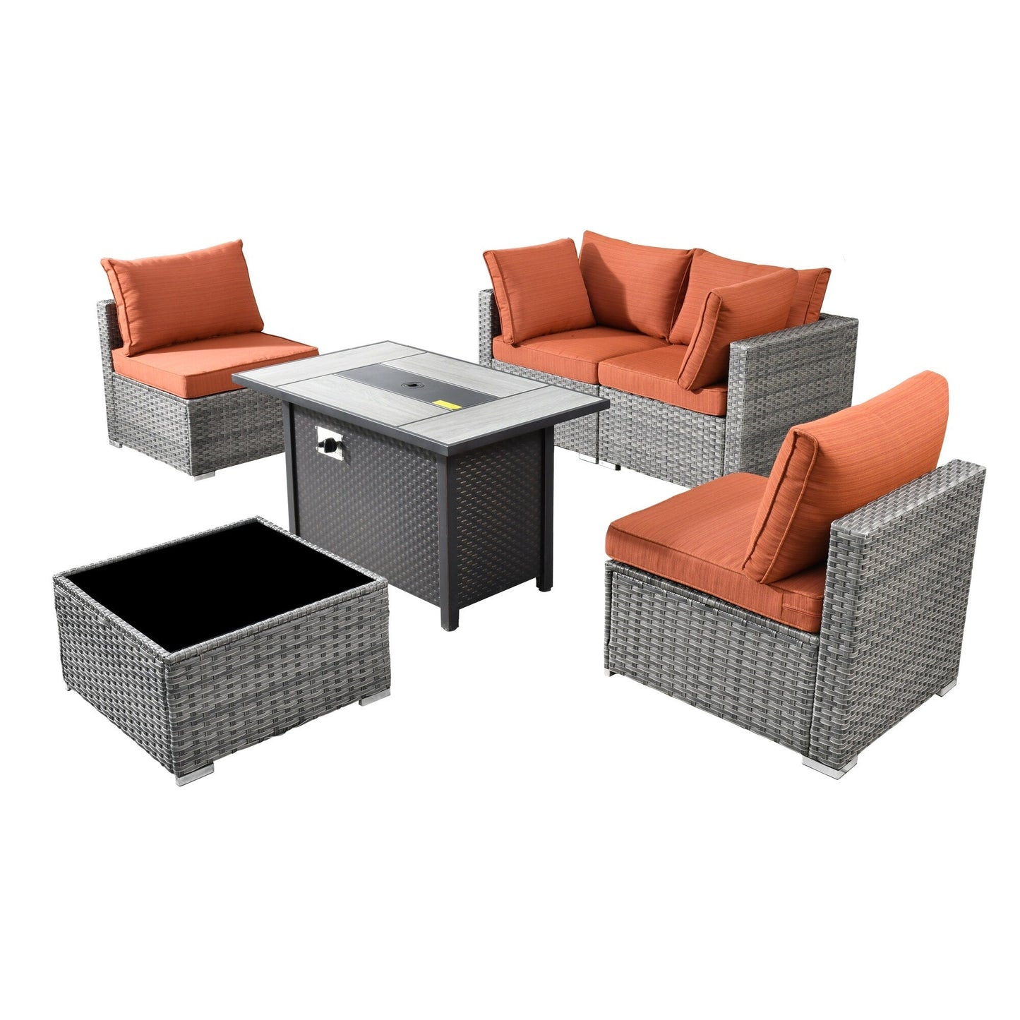 Set di mobili da giardino XIZZI da 6 pezzi, divano componibile in rattan per esterni con braciere