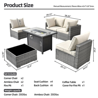 Set di mobili da giardino XIZZI da 6 pezzi, divano componibile in rattan per esterni con braciere