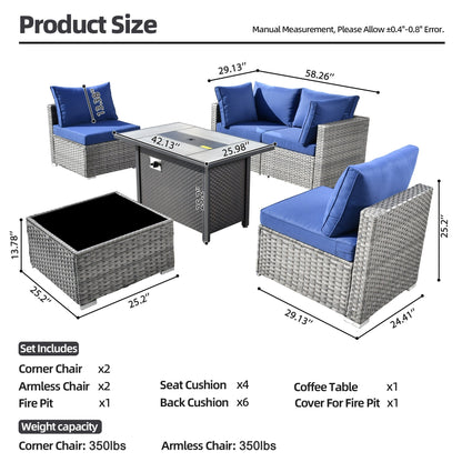 Set di mobili da giardino XIZZI da 6 pezzi, divano componibile in rattan per esterni con braciere