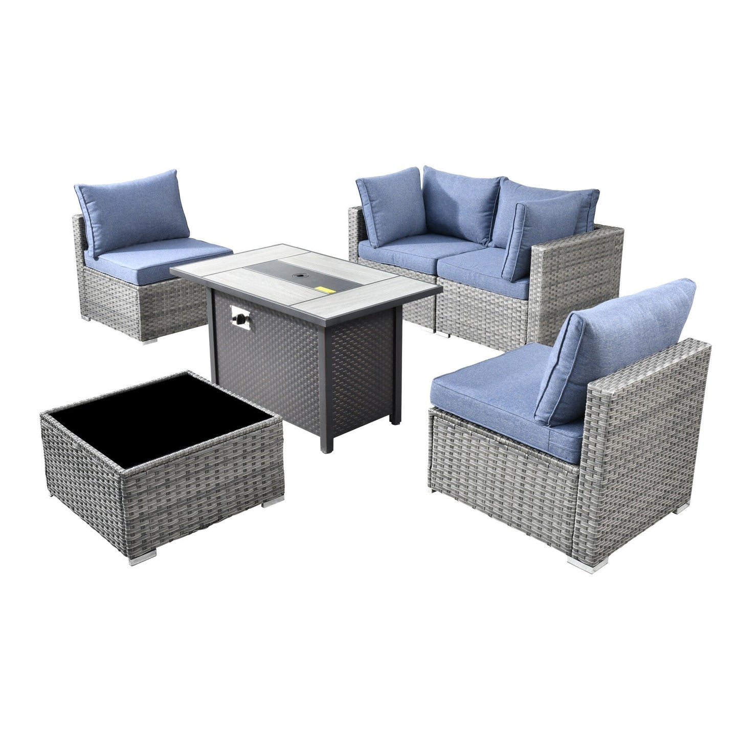 Set di mobili da giardino XIZZI da 6 pezzi, divano componibile in rattan per esterni con braciere