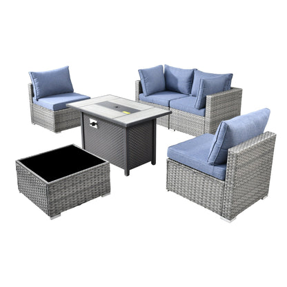 Set di mobili da giardino XIZZI da 6 pezzi, divano componibile in rattan per esterni con braciere