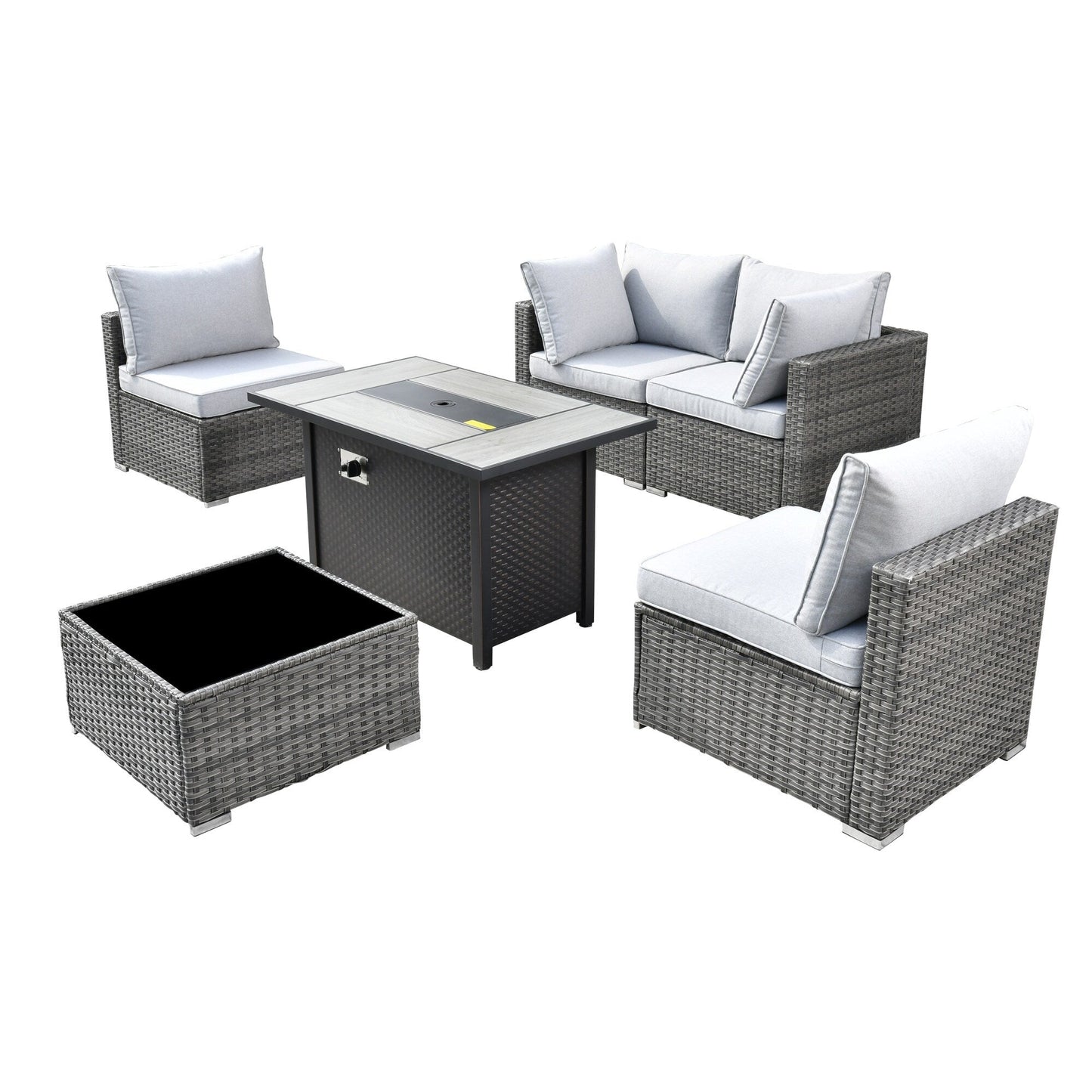 Set di mobili da giardino XIZZI da 6 pezzi, divano componibile in rattan per esterni con braciere