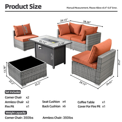 Set di mobili da giardino XIZZI da 6 pezzi, divano componibile in rattan per esterni con braciere