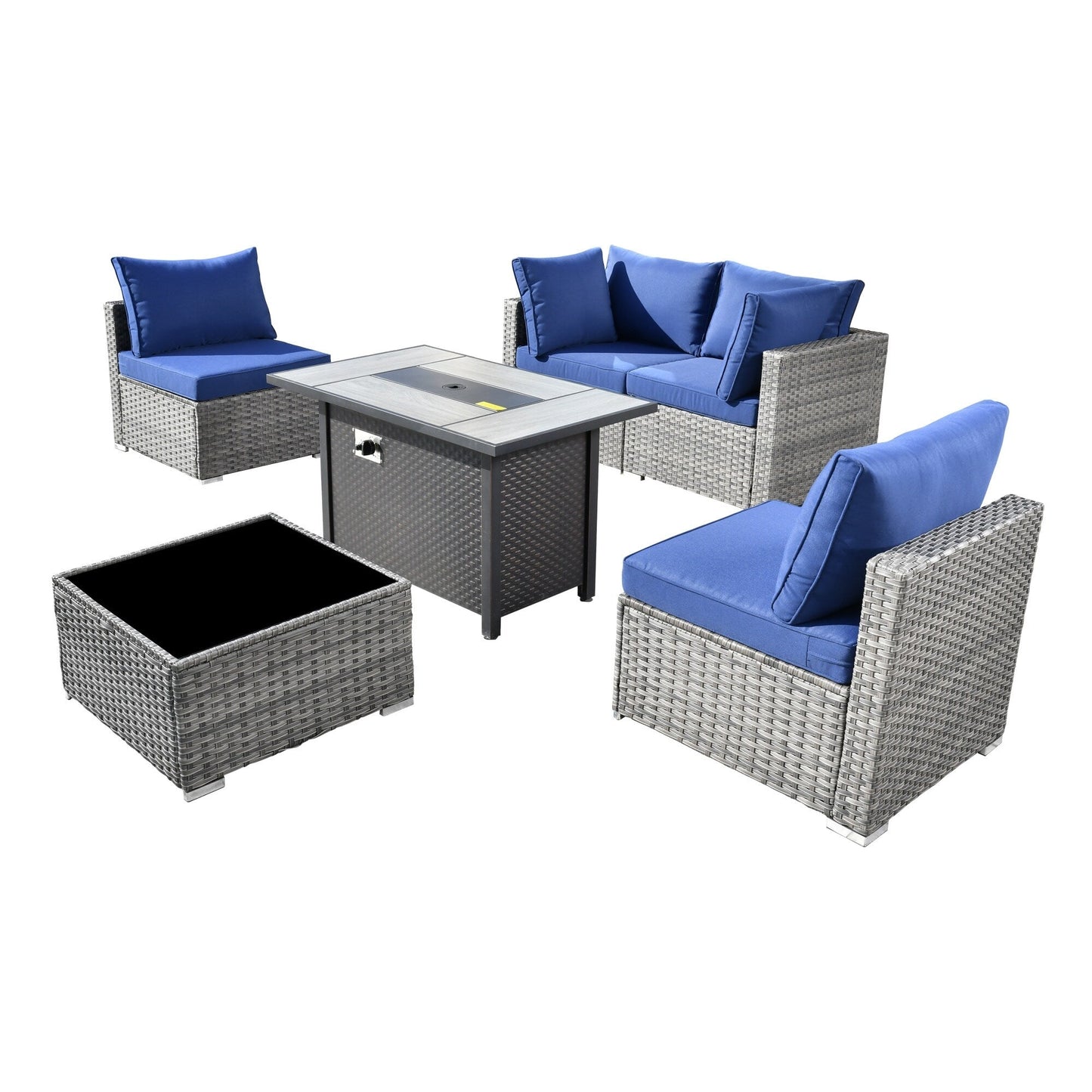 Set di mobili da giardino XIZZI da 6 pezzi, divano componibile in rattan per esterni con braciere