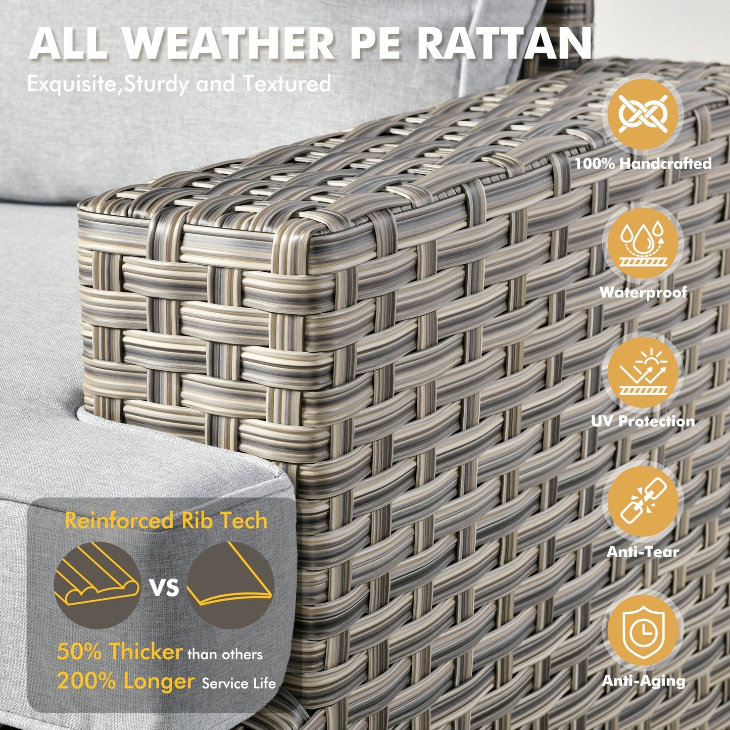 XIZZI Set di divani da conversazione con braccioli larghi e pouf da giardino, 7 pezzi