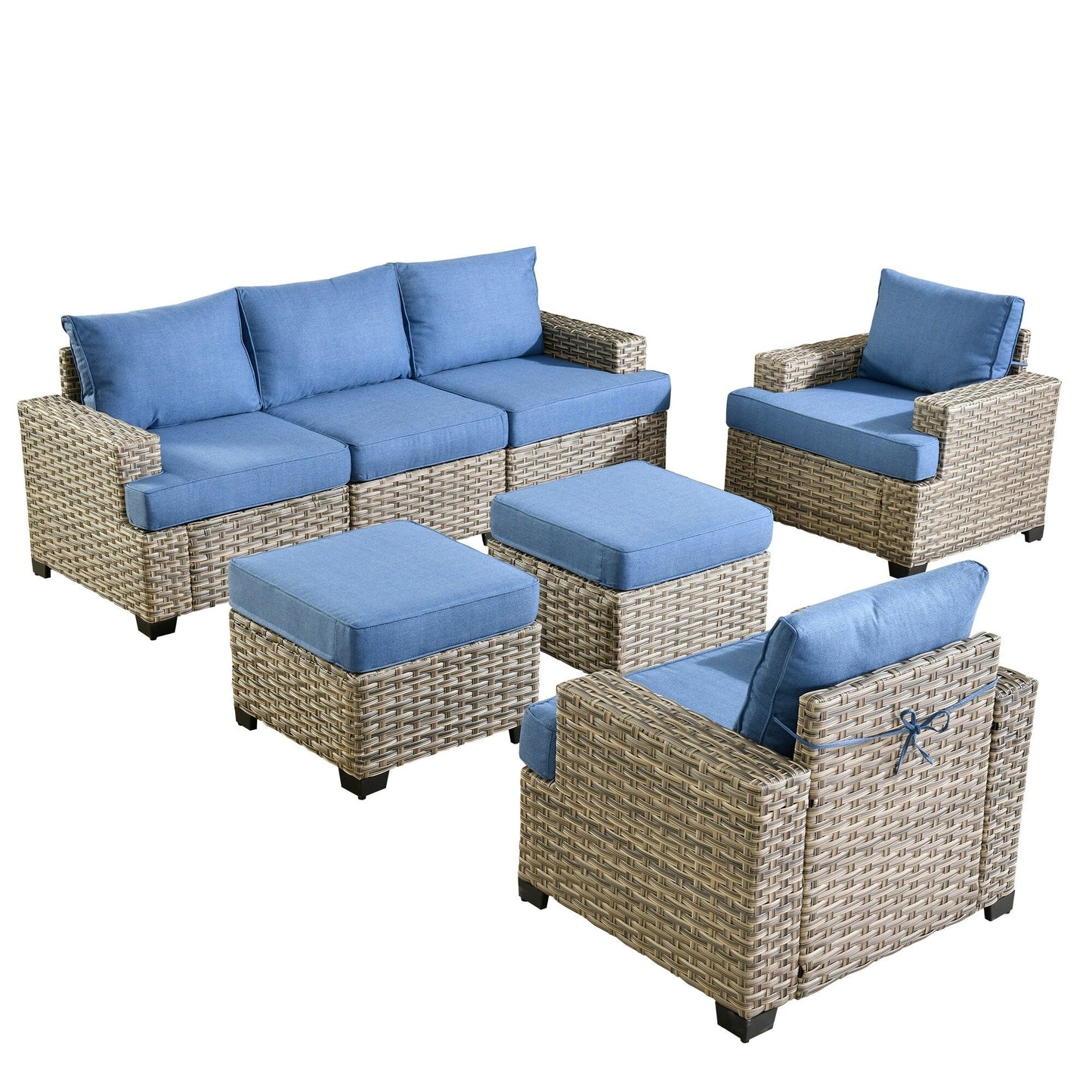 XIZZI Set di divani da conversazione con braccioli larghi e pouf da giardino, 7 pezzi