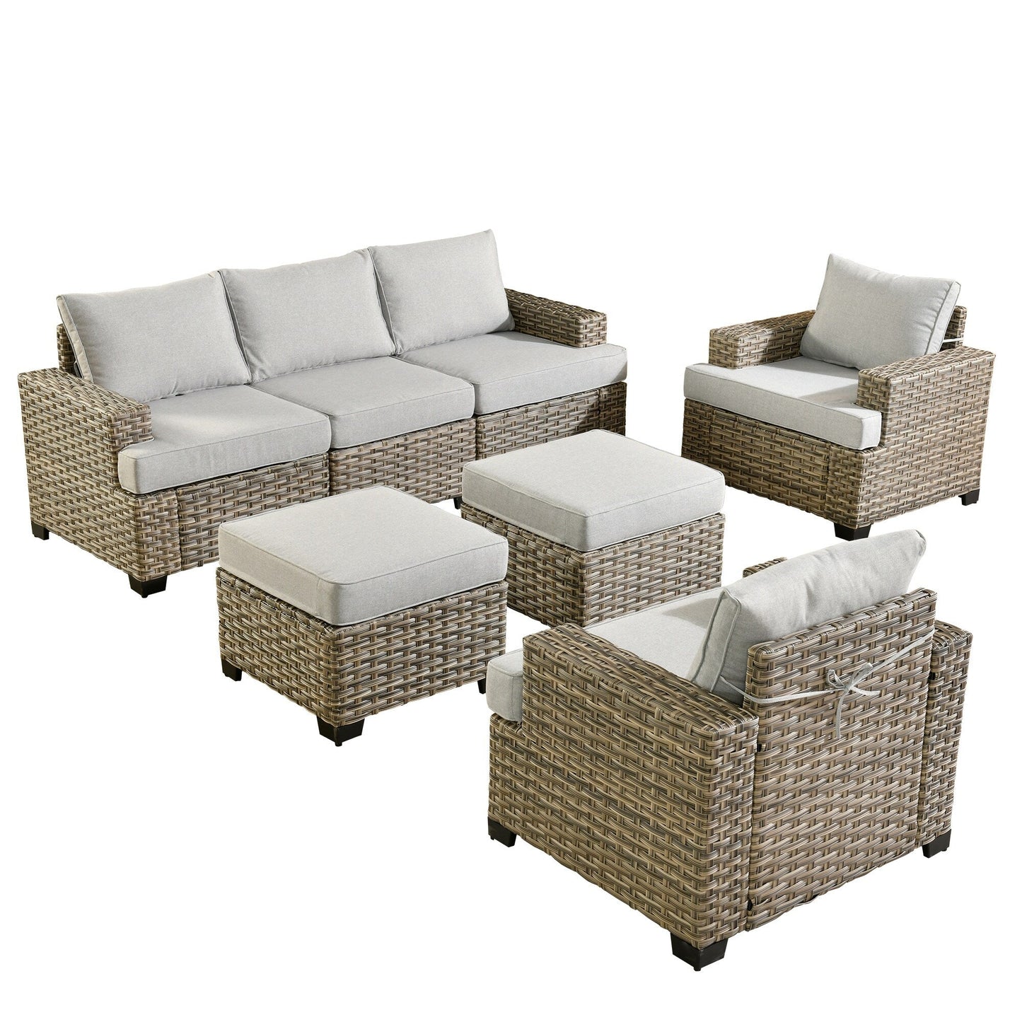 XIZZI Set di divani da conversazione con braccioli larghi e pouf da giardino, 7 pezzi