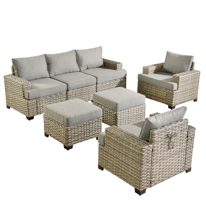 XIZZI Set di divani da conversazione con braccioli larghi e pouf da giardino, 7 pezzi